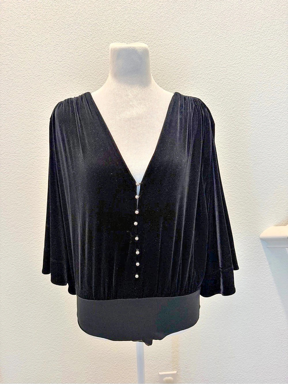 Zara - Black Velvet Button Front Body Suit